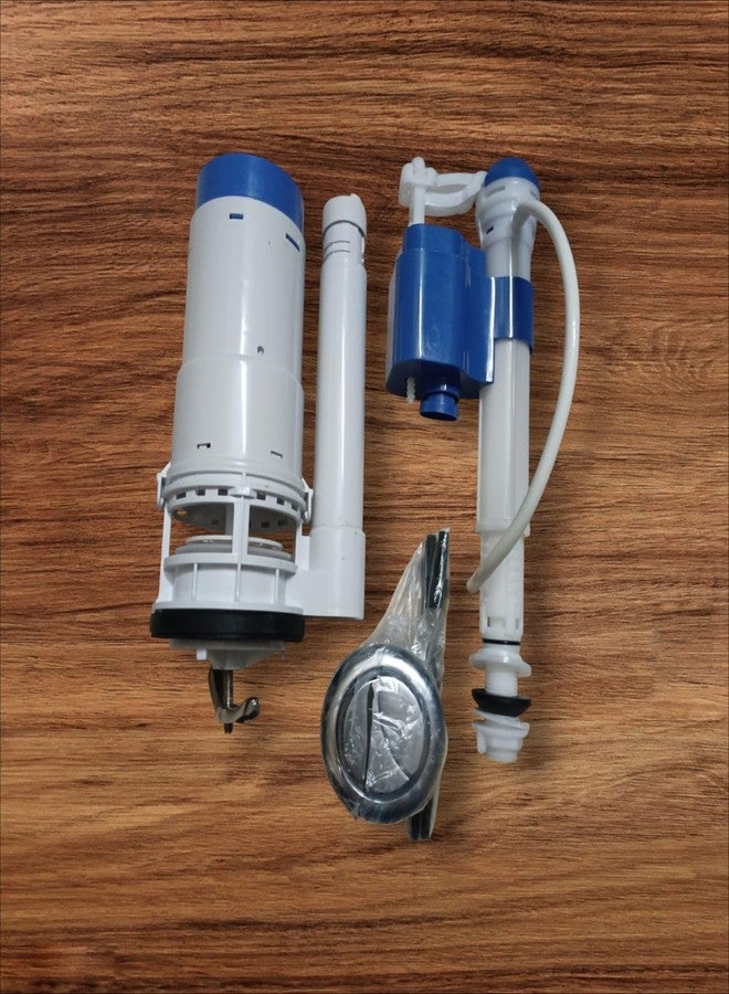 Ausam طقم إصلاح مرحاض موفر للمياه من قطعة واحدة مصنوع من البلاستيك | طقم تركيب خزان المرحاض مع زر ضغط دائري مطلي بالفضة، وصمام تعبئة، وسيفون تدفق | وصلة تدفق مزدوجة للمرحاض وخزان المرحاض (أبيض، 12 بوصة) - Image 3